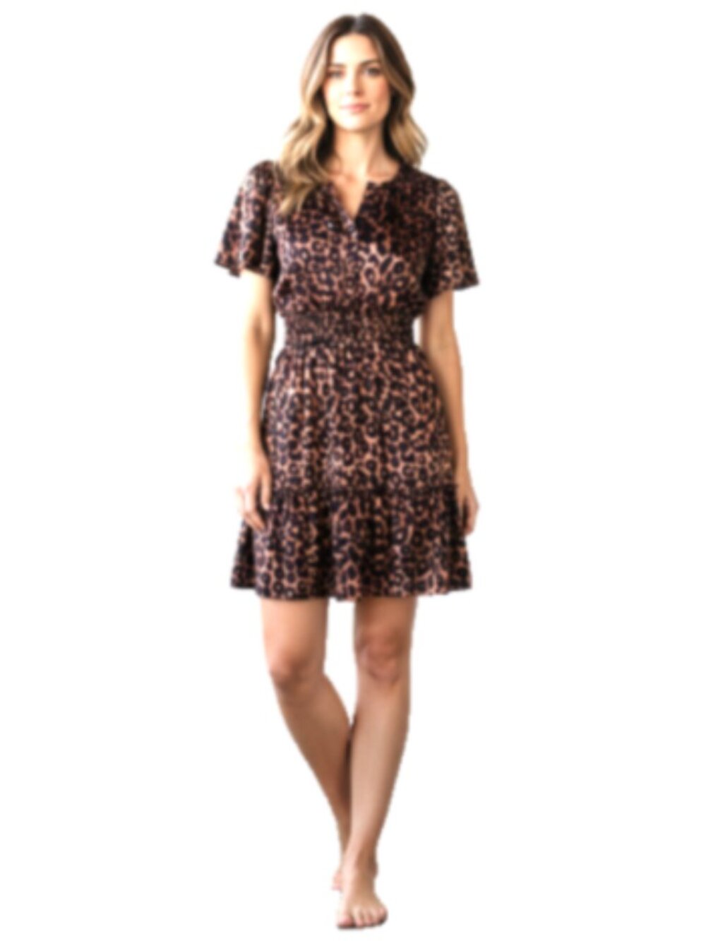 French Connection Leopard Dress 2XL NWT V Neck Short Sleeve Pockets